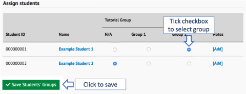 A screenshot of the Assign Students section on a group type tab.